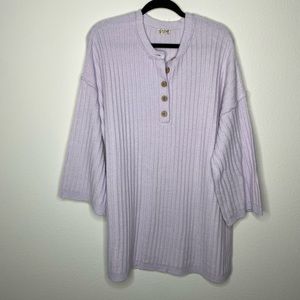 Intimately Free People Lavender Purple Ribbed Henley Button Long Sleeve Top